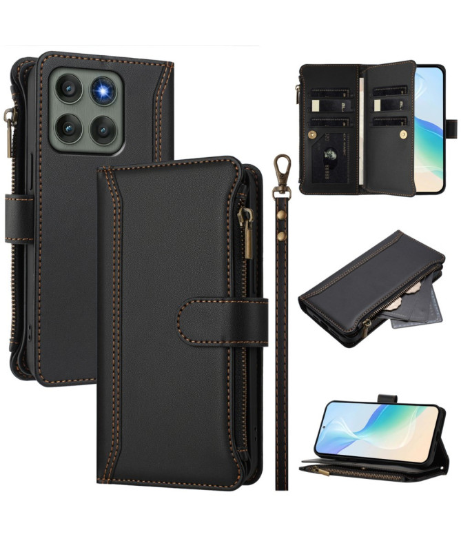 Housse Motorola Edge 60 Pro portefeuille zippée 9 cartes et support