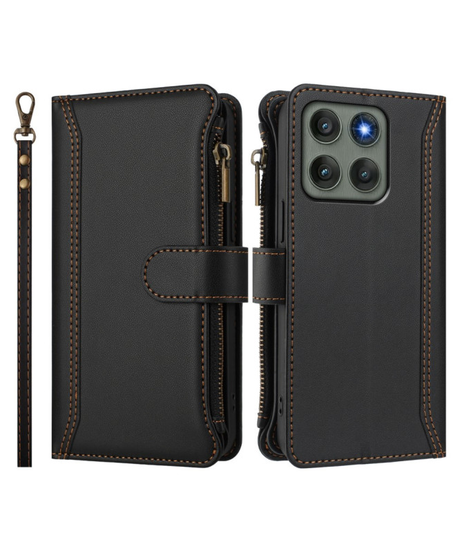Housse Motorola Edge 60 Pro portefeuille zippée 9 cartes et support