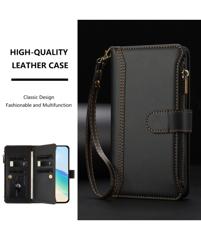 Housse Motorola Edge 60 Pro portefeuille zippée 9 cartes et support