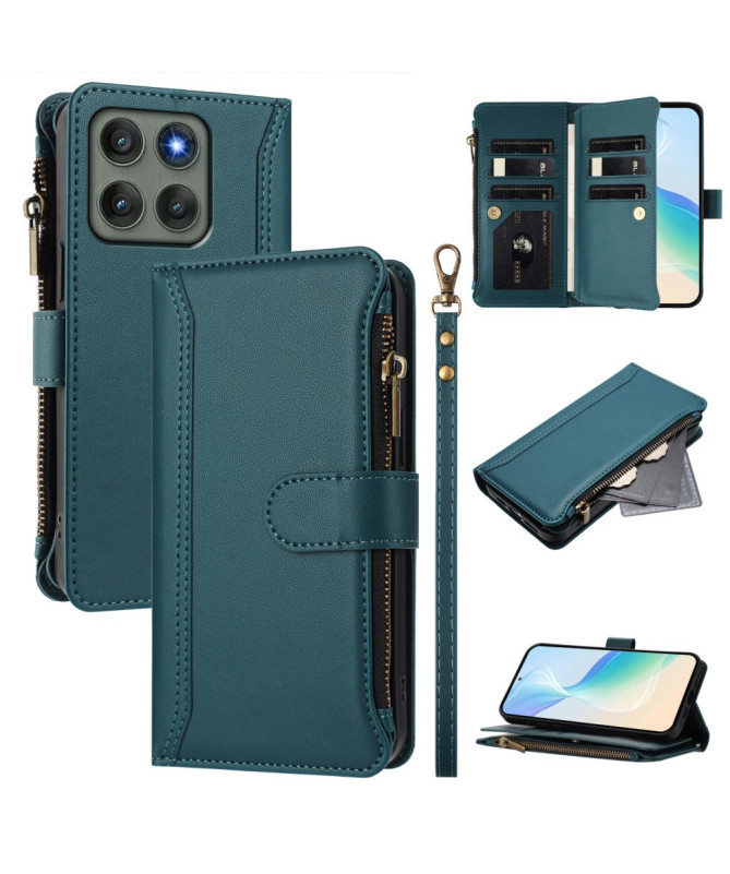 Housse Motorola Edge 60 Pro portefeuille zippée 9 cartes et support