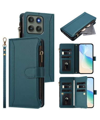 Housse Motorola Edge 60 Pro portefeuille zippée 9 cartes et support Vert foncé - photo 14