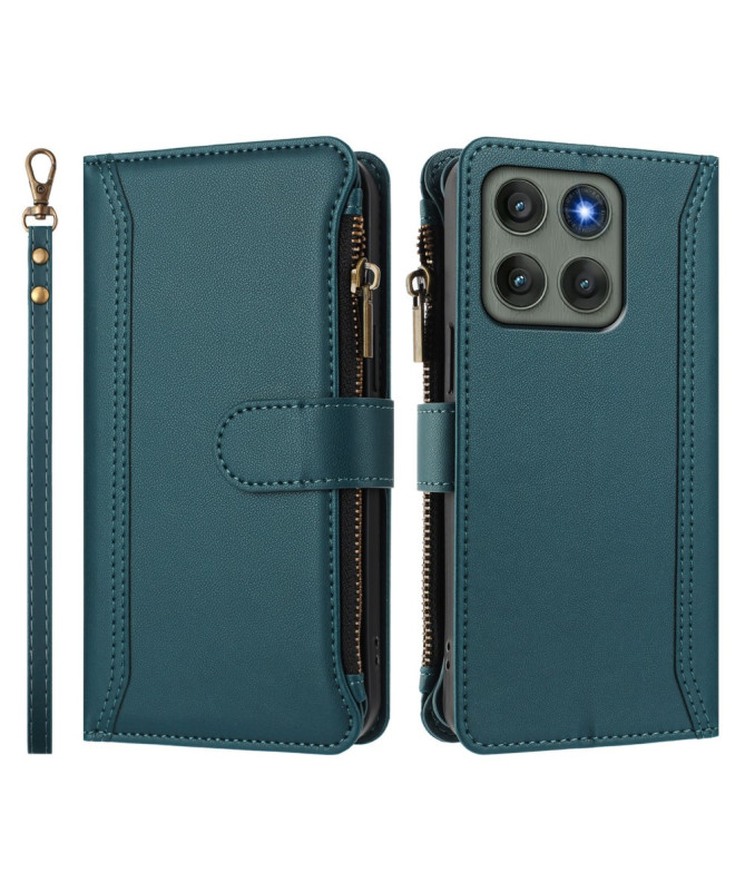Housse Motorola Edge 60 Pro portefeuille zippée 9 cartes et support