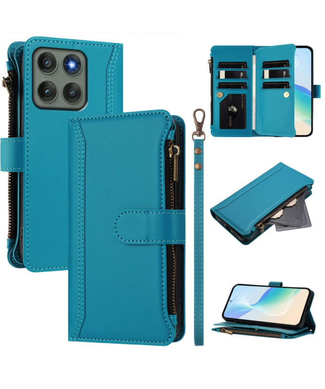 Housse Motorola Edge 60 Pro portefeuille zippée 9 cartes et support