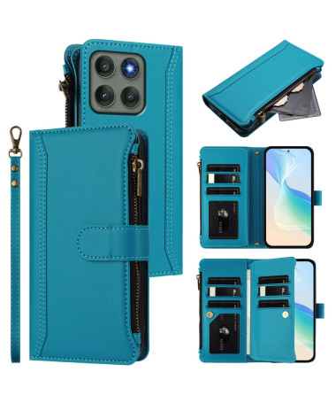 Housse Motorola Edge 60 Pro portefeuille zippée 9 cartes et support Bleu clair - photo 20