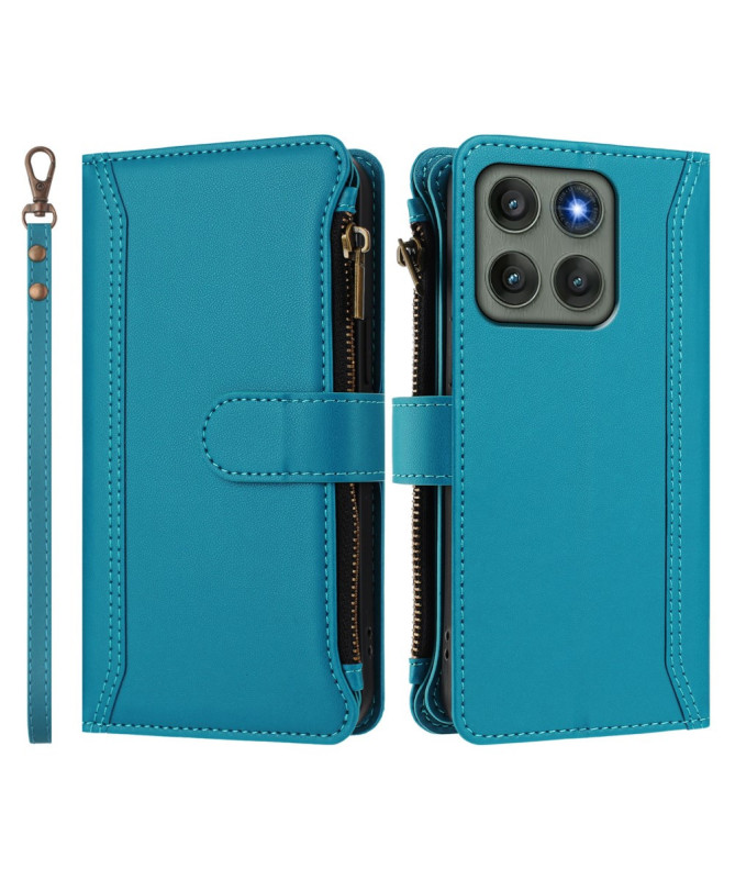 Housse Motorola Edge 60 Pro portefeuille zippée 9 cartes et support