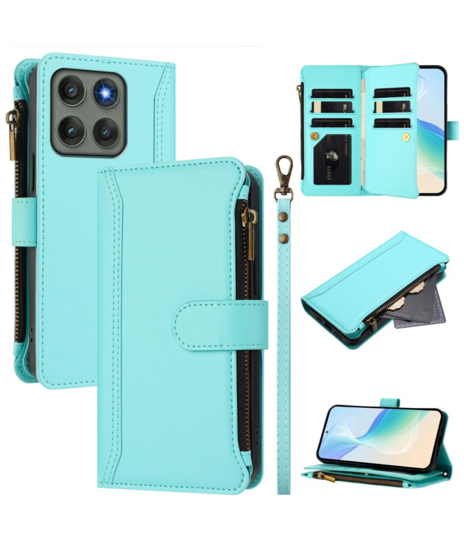 Housse Motorola Edge 60 Pro portefeuille zippée 9 cartes et support
