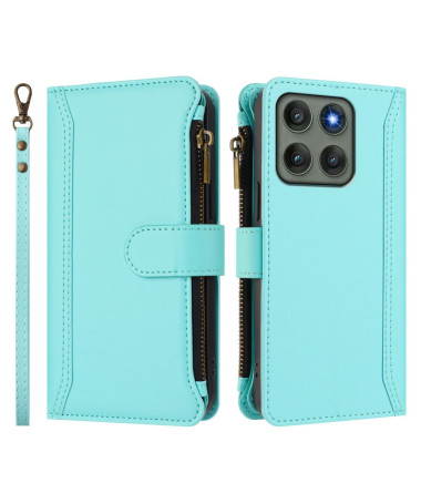 Housse Motorola Edge 60 Pro portefeuille zippée 9 cartes et support Cyan - photo 26