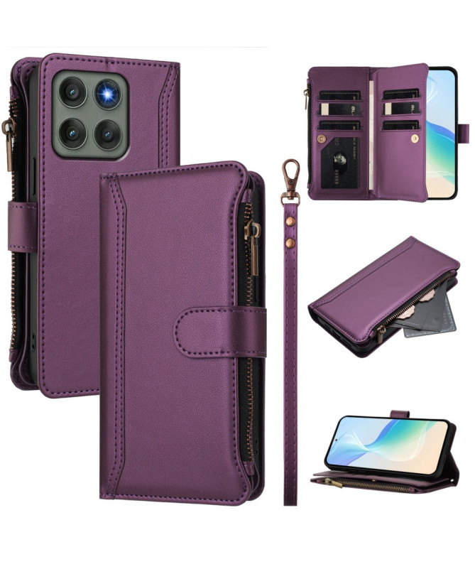 Housse Motorola Edge 60 Pro portefeuille zippée 9 cartes et support