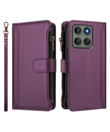 Housse Motorola Edge 60 Pro portefeuille zippée 9 cartes et support Vin Rouge - photo 32