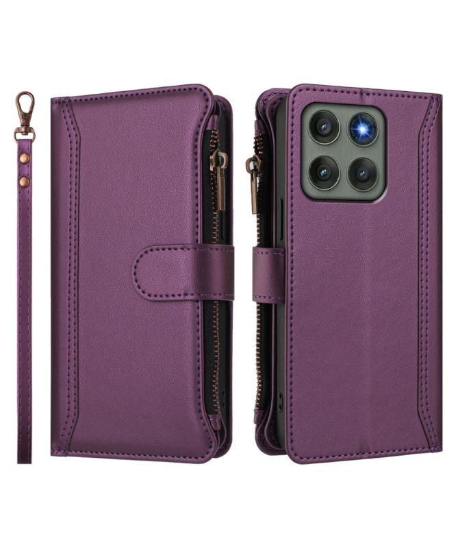 Housse Motorola Edge 60 Pro portefeuille zippée 9 cartes et support