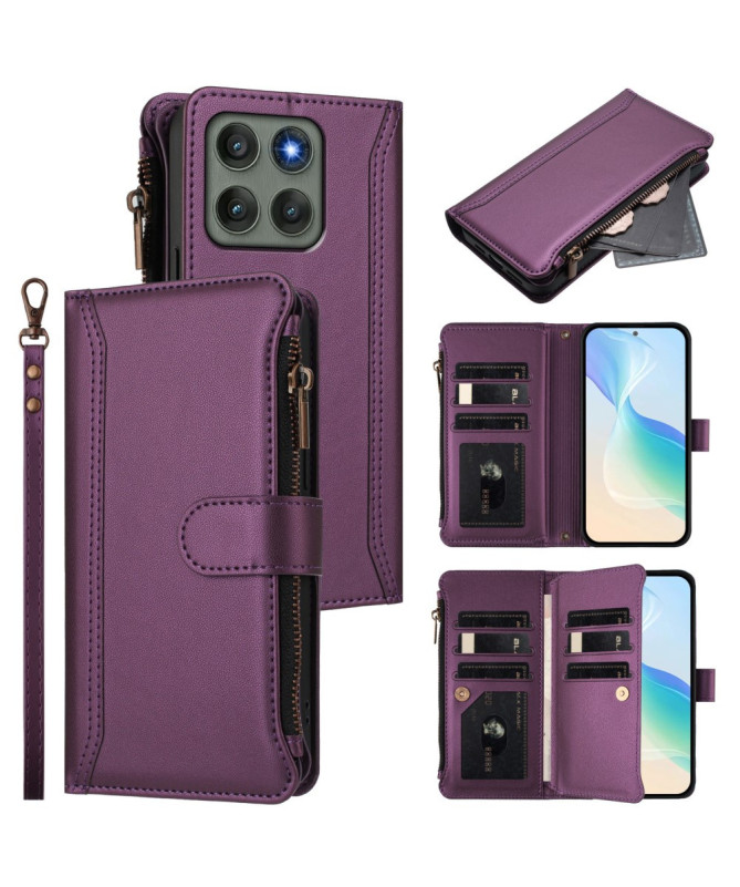 Housse Motorola Edge 60 Pro portefeuille zippée 9 cartes et support