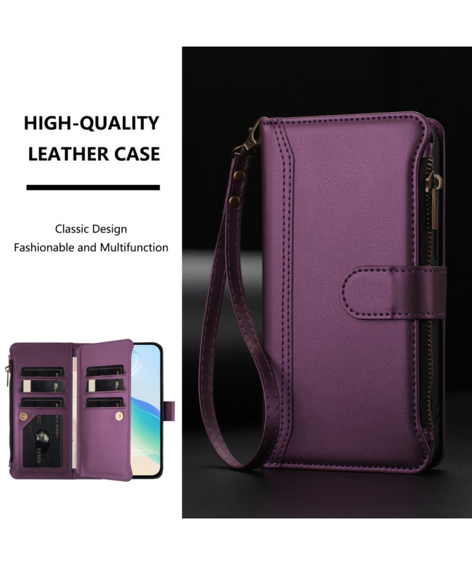 Housse Motorola Edge 60 Pro portefeuille zippée 9 cartes et support