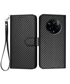 Housse Realme 14 Pro Plus 5G Carbone Fonction Portefeuille avec Lanièr