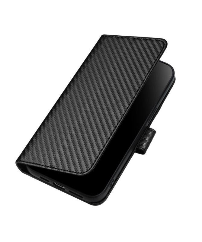 Housse Realme 14 Pro Plus 5G Carbone Fonction Portefeuille avec Lanièr