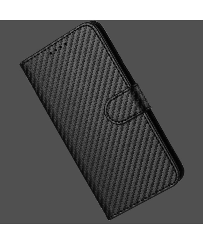 Housse Realme 14 Pro Plus 5G Carbone Fonction Portefeuille avec Lanièr