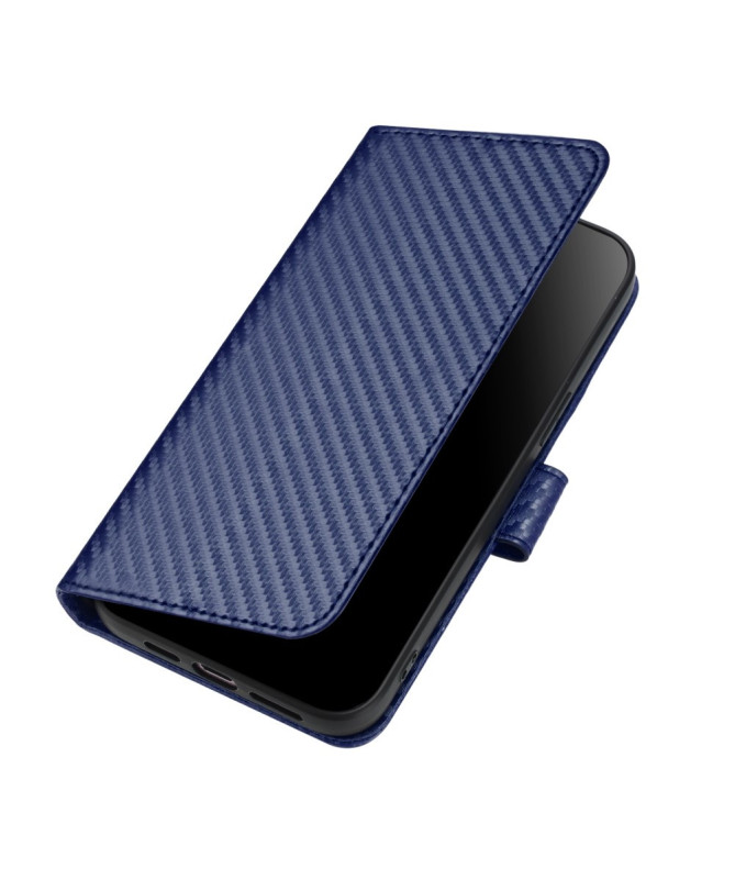 Housse Realme 14 Pro Plus 5G Carbone Fonction Portefeuille avec Lanièr
