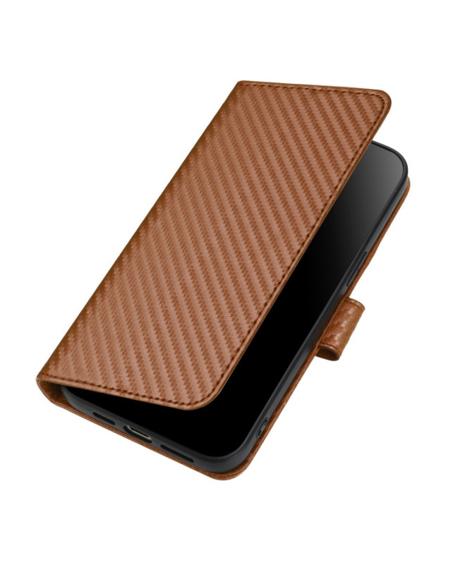 Housse Realme 14 Pro Plus 5G Carbone Fonction Portefeuille avec Lanièr
