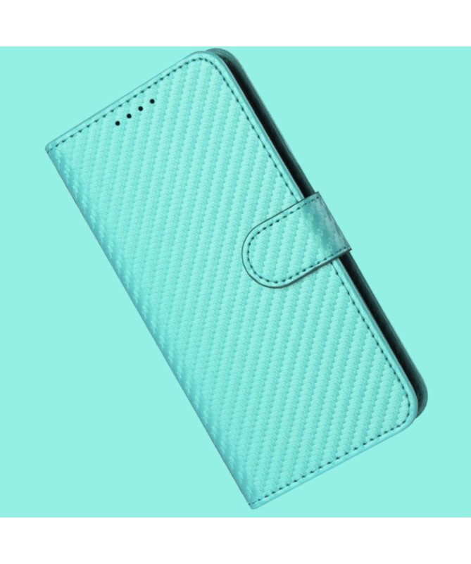 Housse Realme 14 Pro Plus 5G Carbone Fonction Portefeuille avec Lanièr