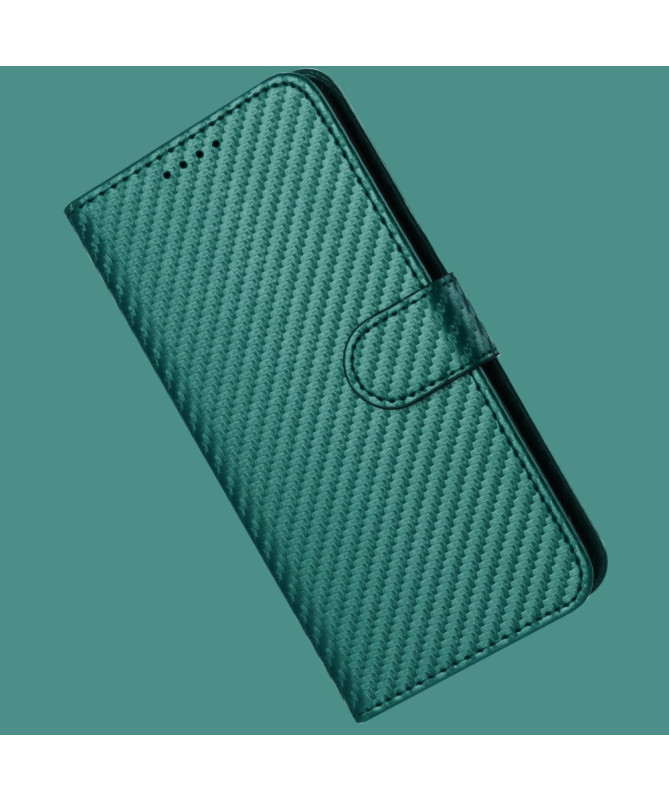 Housse Realme 14 Pro Plus 5G Carbone Fonction Portefeuille avec Lanièr