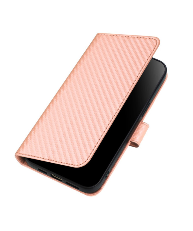 Housse Realme 14 Pro Plus 5G Carbone Fonction Portefeuille avec Lanièr
