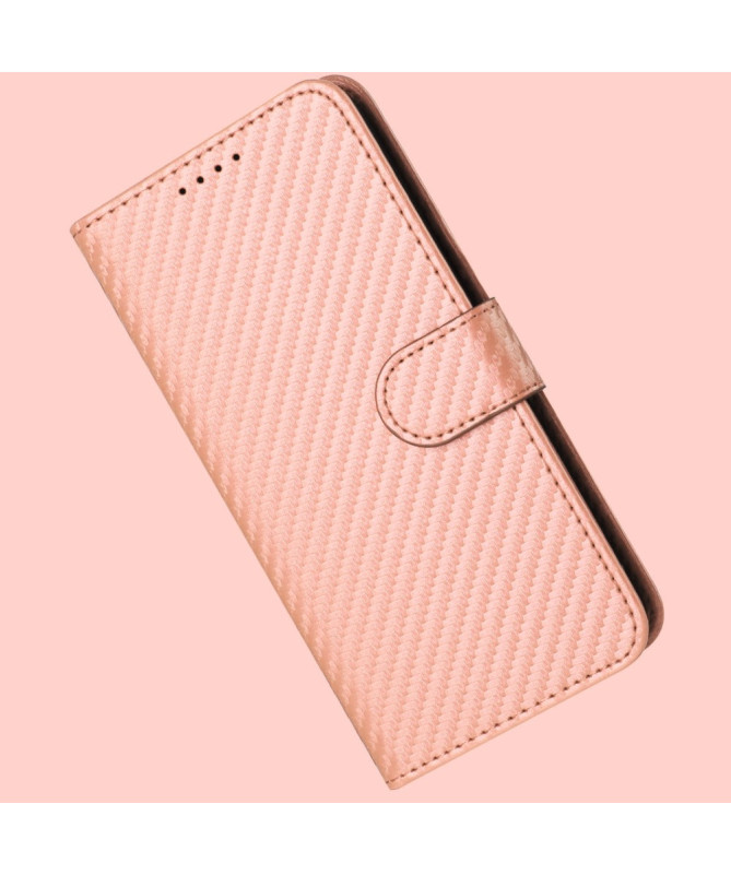 Housse Realme 14 Pro Plus 5G Carbone Fonction Portefeuille avec Lanièr