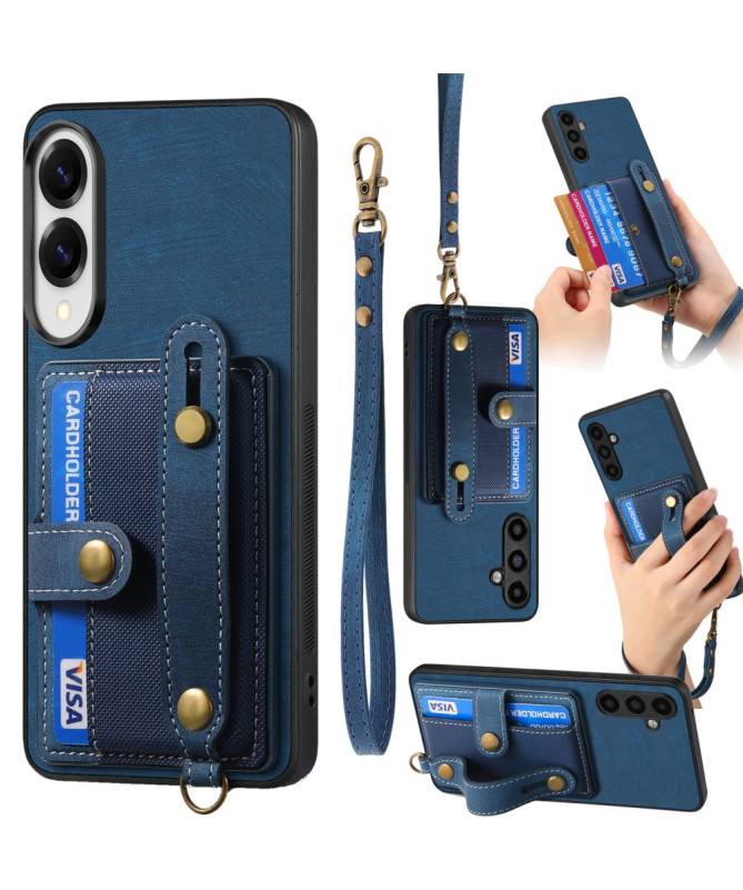Coque Samsung Galaxy S25 Edge rétro, porte-cartes et sangle support