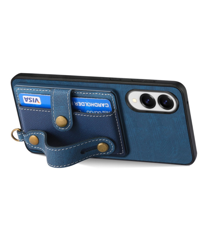 Coque Samsung Galaxy S25 Edge rétro, porte-cartes et sangle support