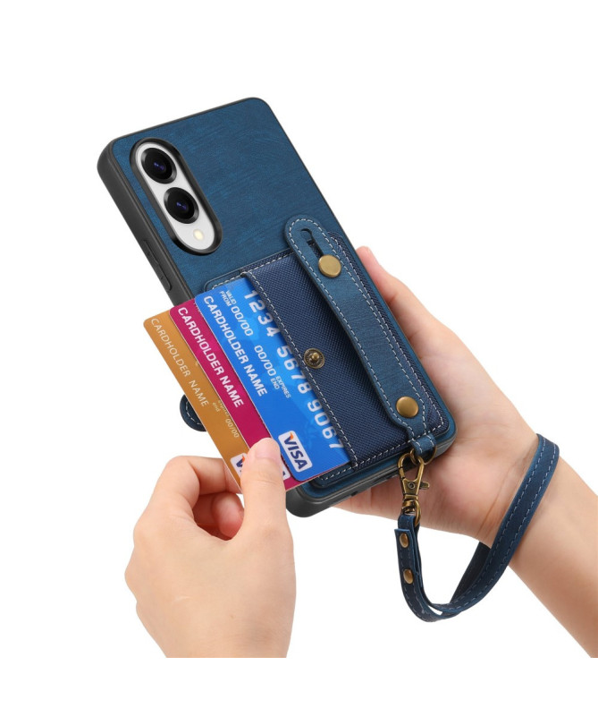 Coque Samsung Galaxy S25 Edge rétro, porte-cartes et sangle support