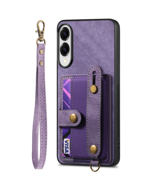 Coque Samsung Galaxy S25 Edge rétro, porte-cartes et sangle support