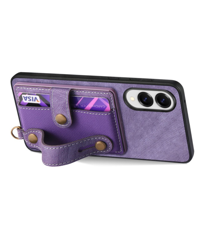 Coque Samsung Galaxy S25 Edge rétro, porte-cartes et sangle support