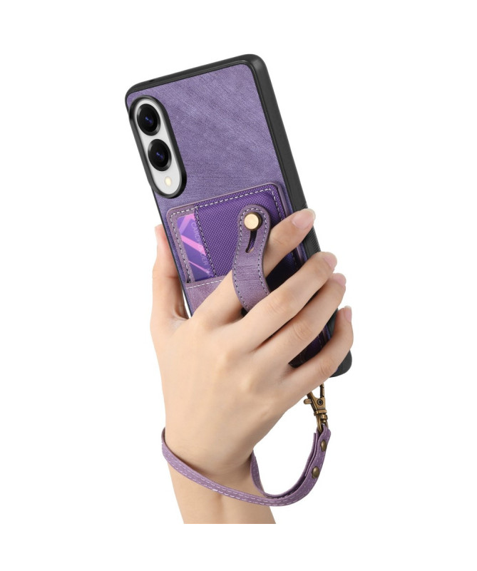 Coque Samsung Galaxy S25 Edge rétro, porte-cartes et sangle support