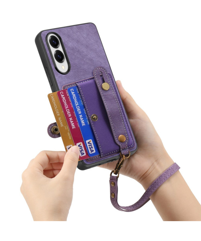 Coque Samsung Galaxy S25 Edge rétro, porte-cartes et sangle support
