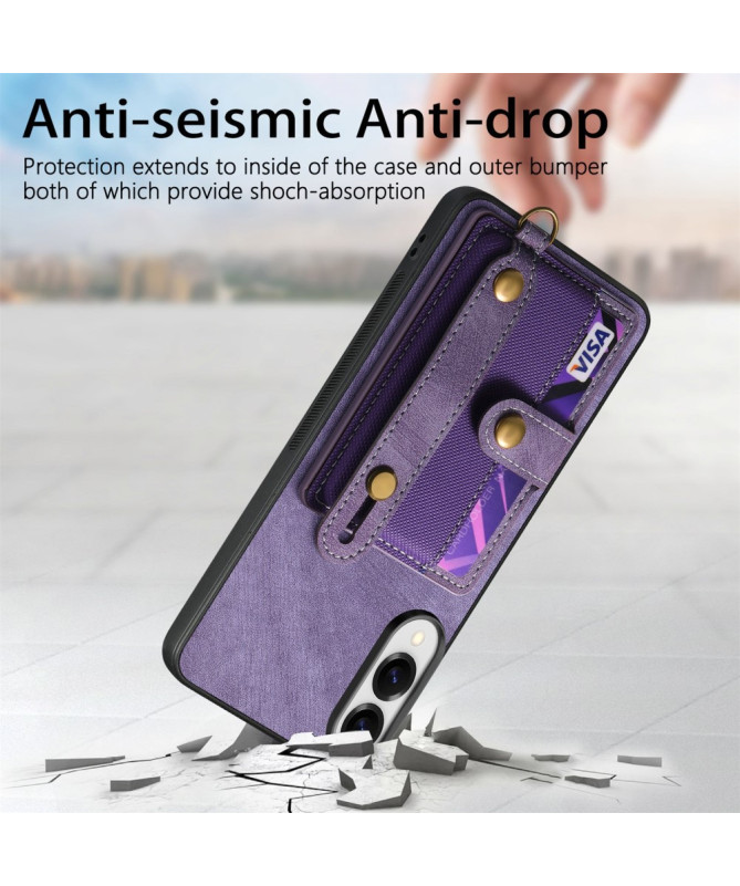 Coque Samsung Galaxy S25 Edge rétro, porte-cartes et sangle support