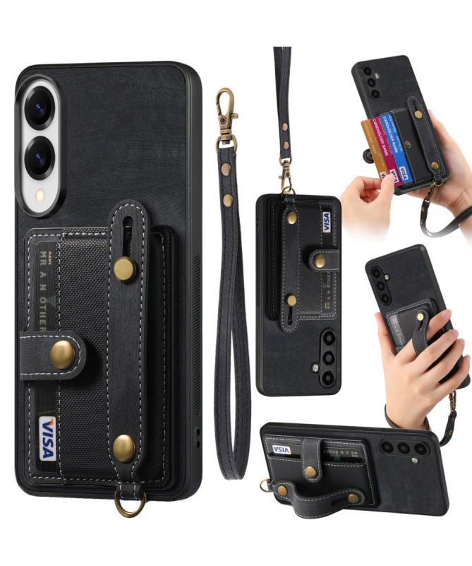 Coque Samsung Galaxy S25 Edge rétro, porte-cartes et sangle support