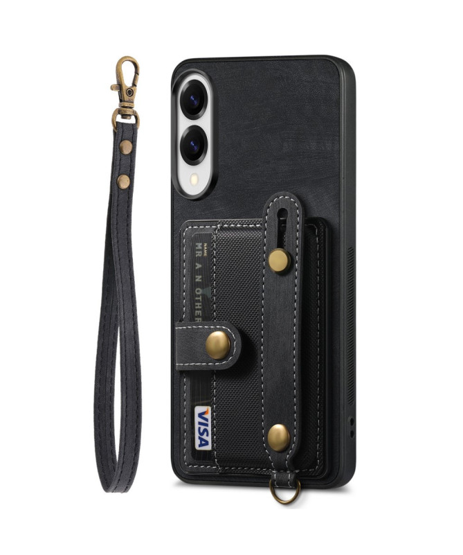 Coque Samsung Galaxy S25 Edge rétro, porte-cartes et sangle support