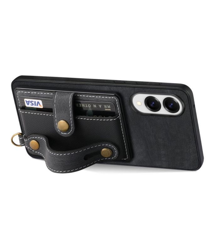 Coque Samsung Galaxy S25 Edge rétro, porte-cartes et sangle support