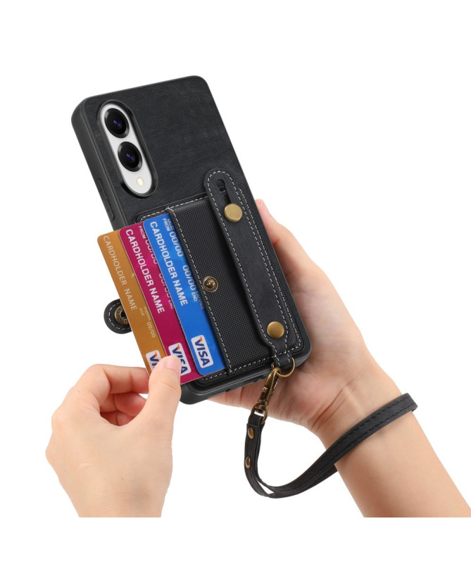 Coque Samsung Galaxy S25 Edge rétro, porte-cartes et sangle support