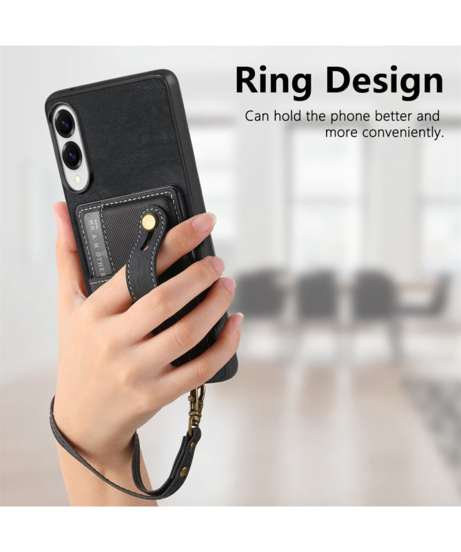 Coque Samsung Galaxy S25 Edge rétro, porte-cartes et sangle support