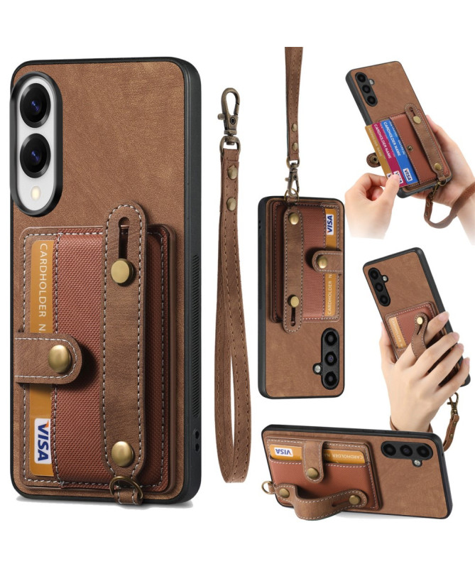 Coque Samsung Galaxy S25 Edge rétro, porte-cartes et sangle support