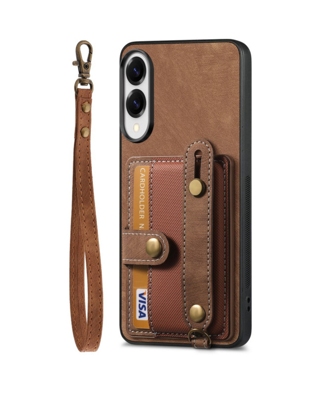 Coque Samsung Galaxy S25 Edge rétro, porte-cartes et sangle support