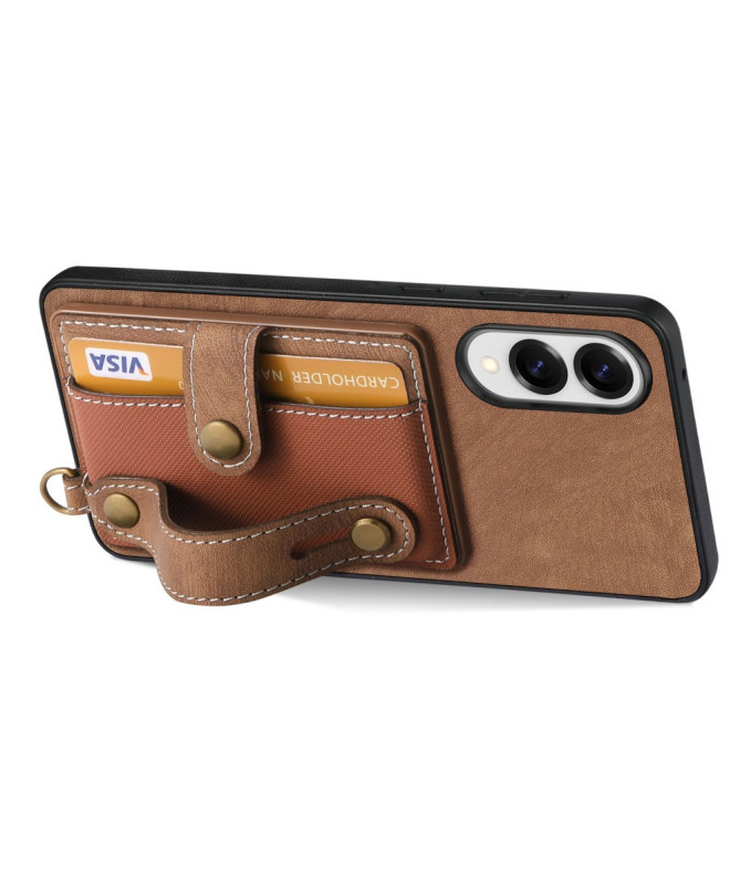 Coque Samsung Galaxy S25 Edge rétro, porte-cartes et sangle support