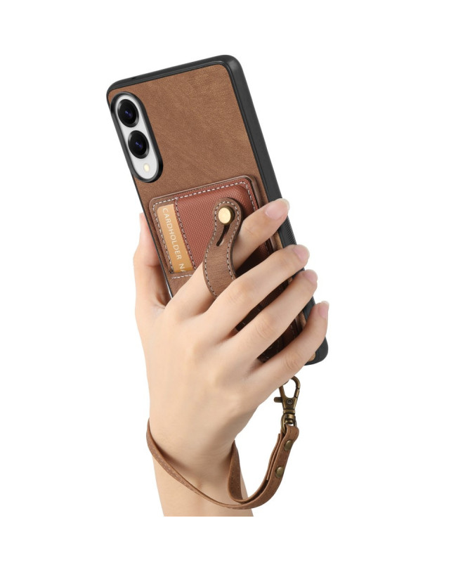 Coque Samsung Galaxy S25 Edge rétro, porte-cartes et sangle support