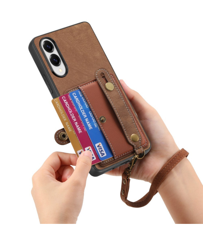 Coque Samsung Galaxy S25 Edge rétro, porte-cartes et sangle support
