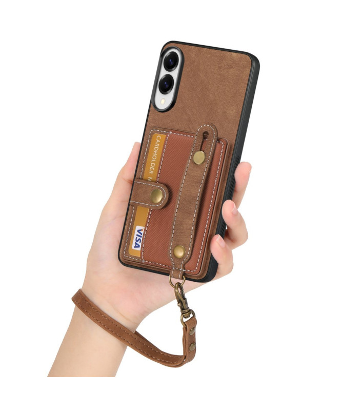 Coque Samsung Galaxy S25 Edge rétro, porte-cartes et sangle support