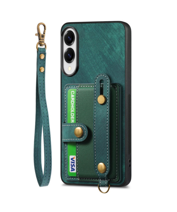 Coque Samsung Galaxy S25 Edge rétro, porte-cartes et sangle support