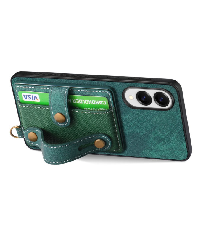 Coque Samsung Galaxy S25 Edge rétro, porte-cartes et sangle support
