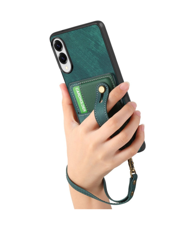 Coque Samsung Galaxy S25 Edge rétro, porte-cartes et sangle support