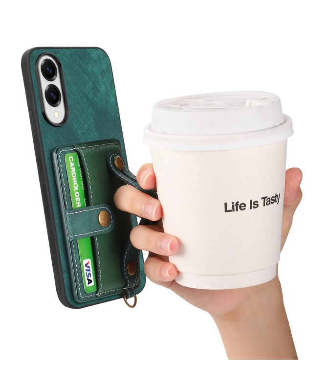 Coque Samsung Galaxy S25 Edge rétro, porte-cartes et sangle support