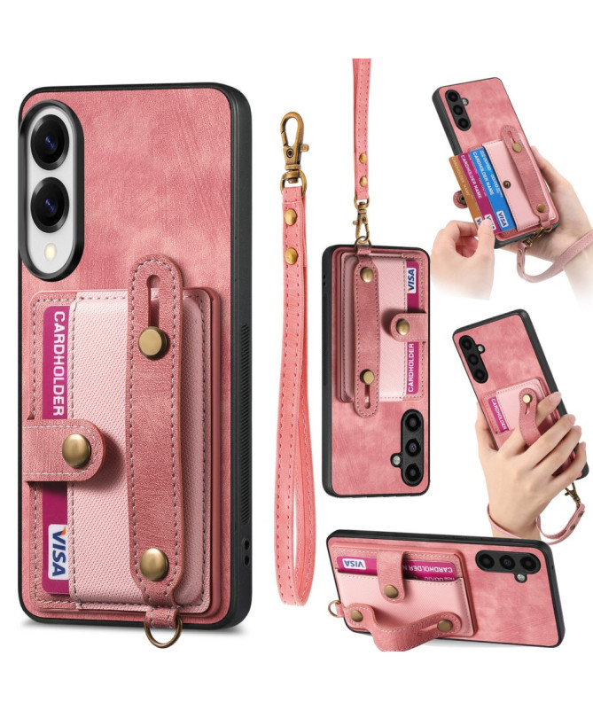 Coque Samsung Galaxy S25 Edge rétro, porte-cartes et sangle support