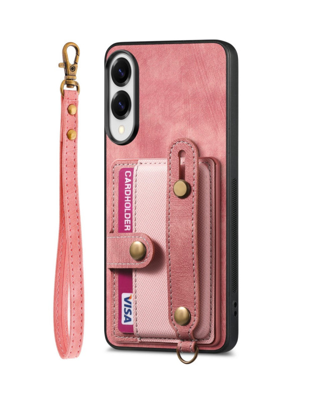 Coque Samsung Galaxy S25 Edge rétro, porte-cartes et sangle support